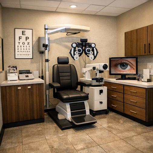 Optometrist performing slit lamp exam