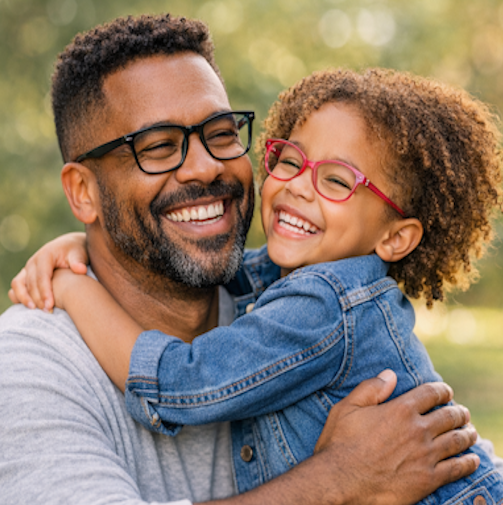 Father and daughter wearing glasses outdoors