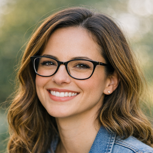 Smiling woman wearing glasses outdoors